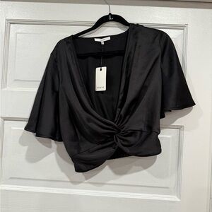 Twist Front Satin Finish Cropped Blouse